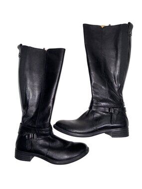 Bussola Black Leather Knee-High Riding Boots Style Trapani Size 38 Side Zipper